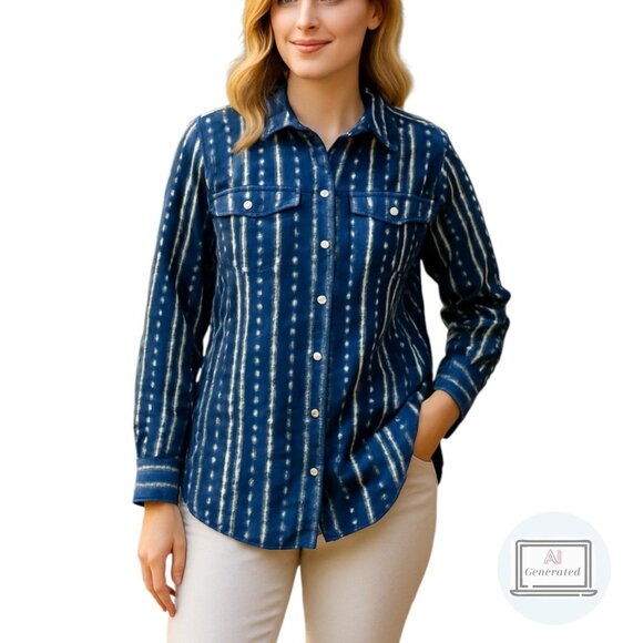 Lauren Ralph Lauren Tops - Lauren Ralph Lauren Womens Popover Top Blouse Blue Printed Long Size M